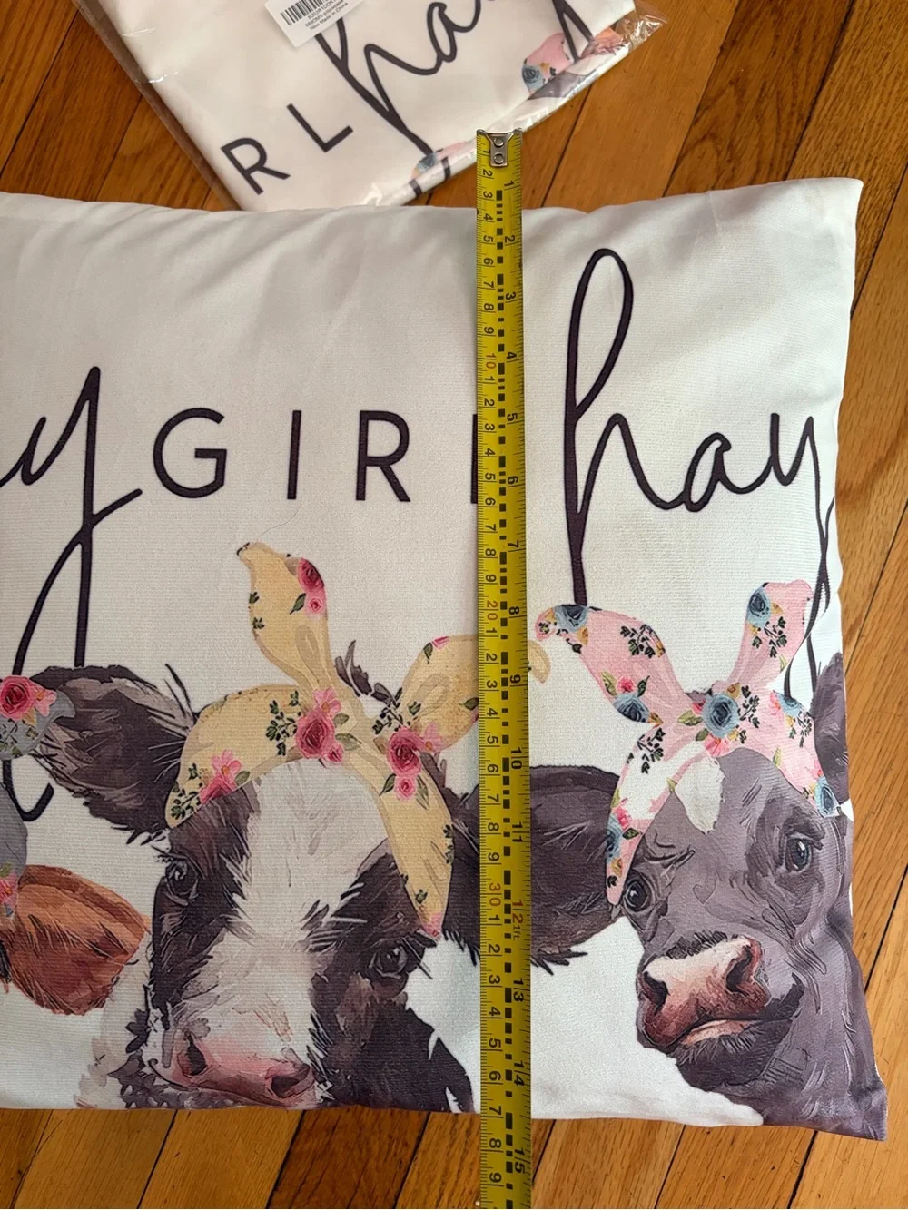 NEW Hay Girl Hay Decorative Cow Throw Pillow Case zipper White Pink Floral